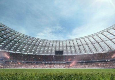 Imagem ilustrativa sobre a Copa do Mundo de 2026 mostrando um estádio de futebol.